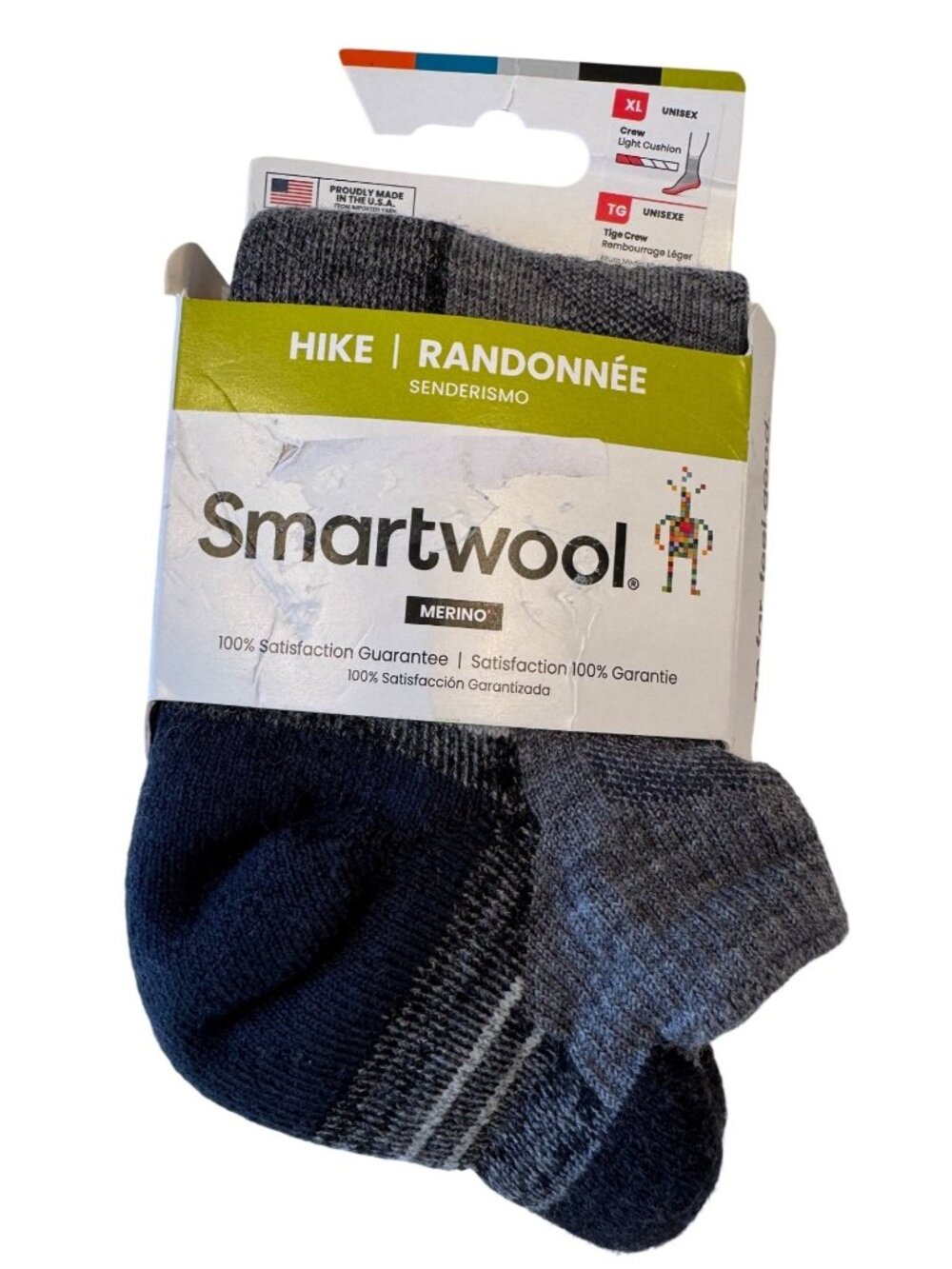 Smartwool Hike Crew Sock Size XL M12-14.5 W13-15.5 Tige Gray